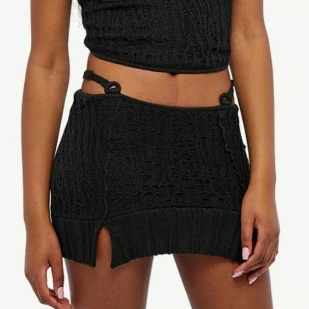 Guizio Black Crochet Knit Mini Skirt